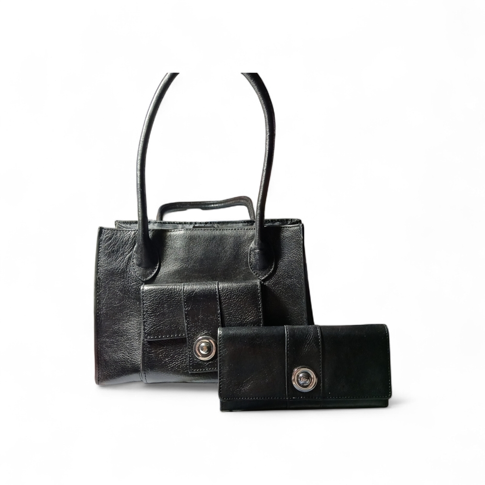 Wilsons Leather Black Shoulder Bag and Wallet Set